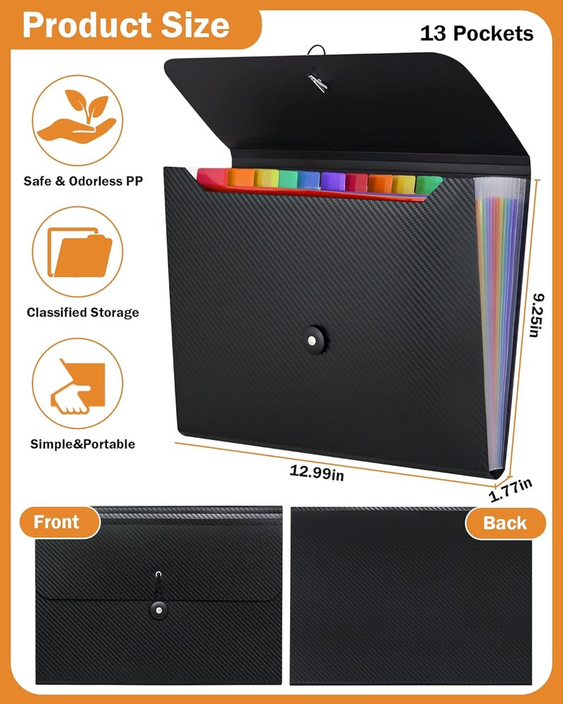 Cesil 2Pcs Accordian File Organizer Expanding File Folder, 13 Pockets File Holder Organizer, A4 Letter Size Paper Document Receipt Organizer Accordion Filing Folder for Classroom, Home, Office - Image 4